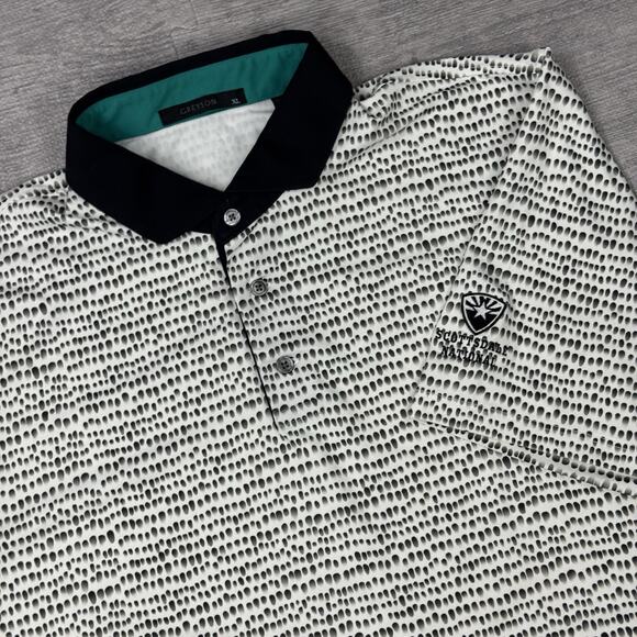 Greyson Shirt Men XL Navy Blue Golf Polo AOP Performance Scottsdale National EUC - Picture 1 of 12